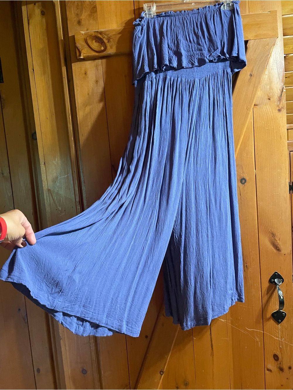 Smocked Off-Shoulder Wide Leg Jumpsuit in Periwinkle